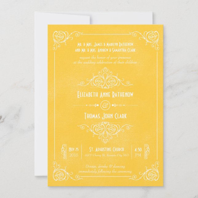Vintage Yellow Art Deco Wedding Invitations (Front)