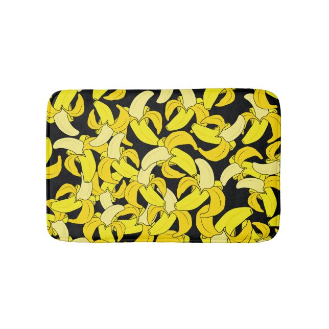 Vintage Yellow Bananas: Black Background Bath Mat (Front)