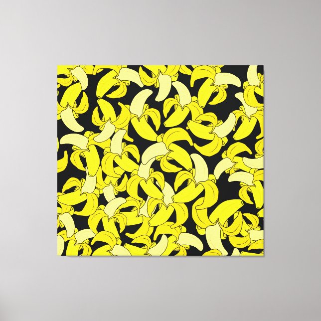 Vintage Yellow Bananas: Black Background Canvas Print (Front)