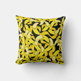 Vintage Yellow Bananas: Black Background Cushion