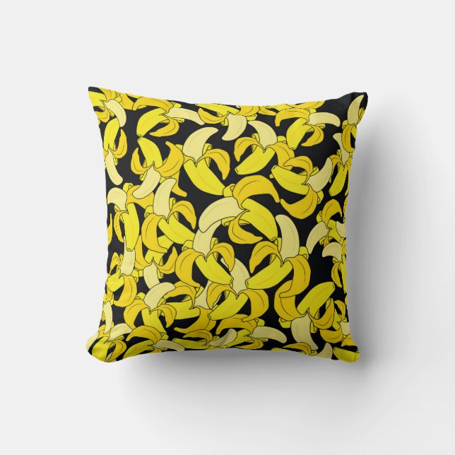 Vintage Yellow Bananas: Black Background Cushion (Front)