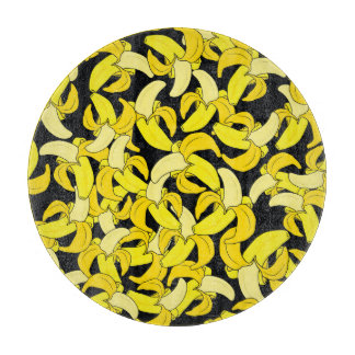 Vintage Yellow Bananas: Black Background Cutting Board