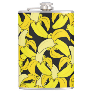Vintage Yellow Bananas: Black Background Hip Flask