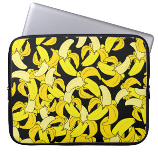 Vintage Yellow Bananas: Black Background Laptop Sleeve