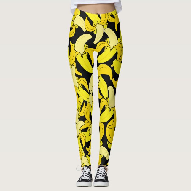 Vintage Yellow Bananas: Black Background Leggings (Front)