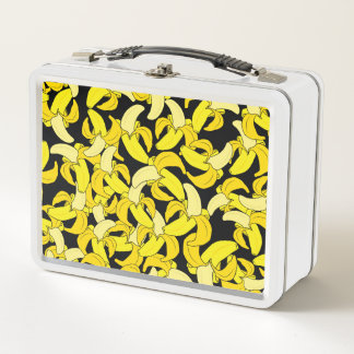 Vintage Yellow Bananas: Black Background Metal Lunch Box