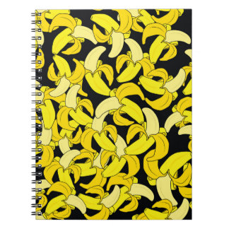Vintage Yellow Bananas: Black Background Notebook