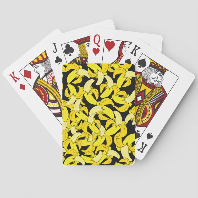 Vintage Yellow Bananas: Black Background Playing Cards (Back)