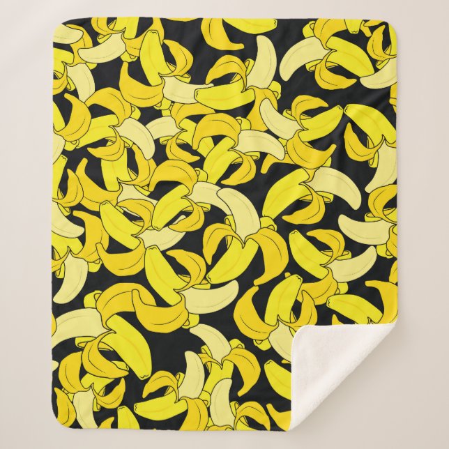 Vintage Yellow Bananas: Black Background Sherpa Blanket (Front)