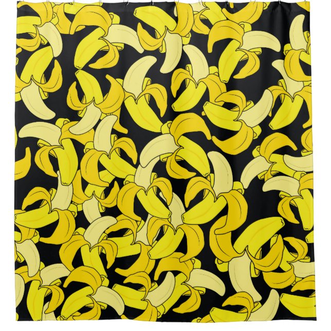 Vintage Yellow Bananas: Black Background Shower Curtain (Front)