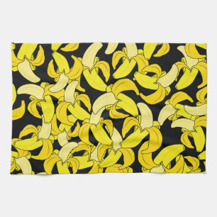 Vintage Yellow Bananas: Black Background Tea Towel