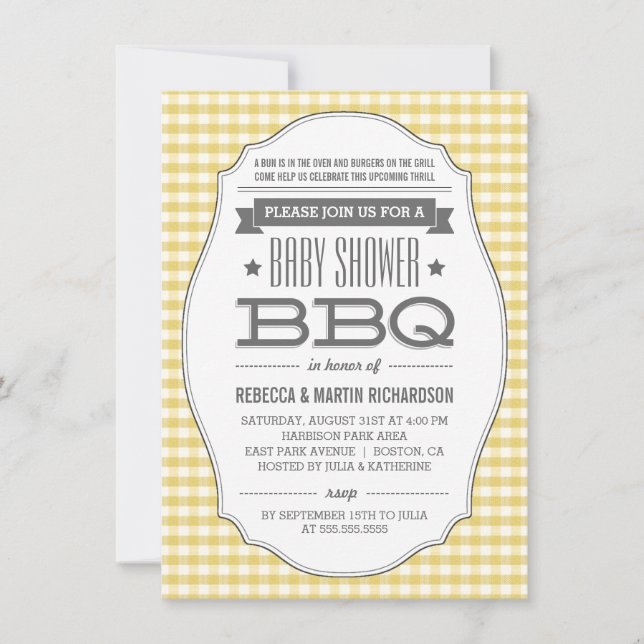Vintage Yellow BBQ Neutral Baby Shower Invitations (Front)