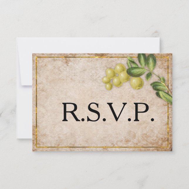 Vintage Yellow Berries Wedding RSVP (Front)