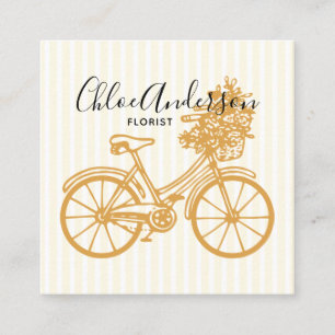 Vintage Yellow Bicycle Flowers Florist Stripes Square Business Card