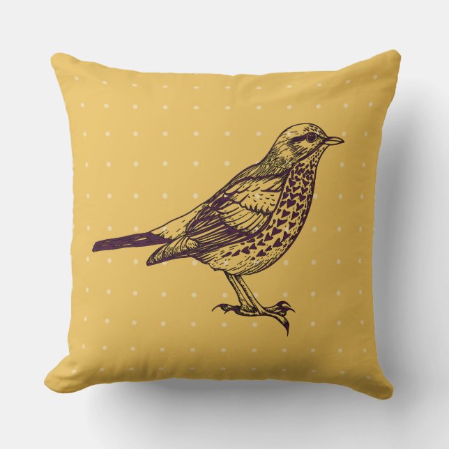 VINTAGE YELLOW BIRD DESIGN Retro Throw Pillow (Front)