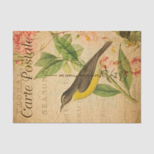 Vintage Yellow Bird Floral Flowers French Tissue Paper