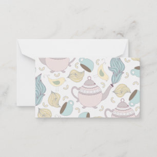 Vintage Yellow Bird Teapot Pastel Blue Cup Tea Card