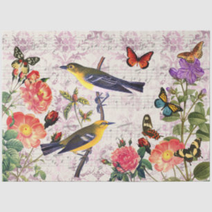 Vintage Yellow Birds Flowers Sheet Music Decoupage