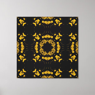 Vintage Yellow, Black Floral Damasks Retro Pattern Canvas Print