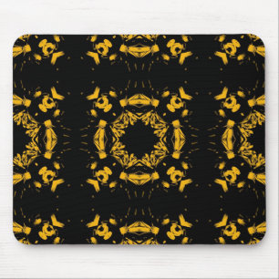 Vintage Yellow, Black Floral Damasks Retro Pattern Mouse Mat