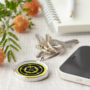 Vintage Yellow Black Oda Japan Mon Vector Art Key Ring