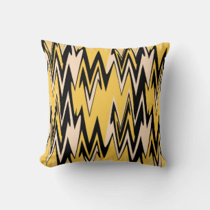 Vintage Yellow, Black Zigzap Abstract Art Deco 2 Cushion