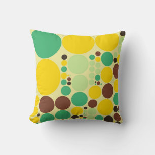 Vintage Yellow, Blue, Brown Polka Dots Pattern Cushion