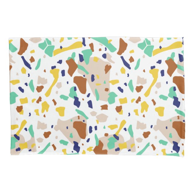 Vintage Yellow Blue Modern Abstract Geometric Pillowcase (Front)