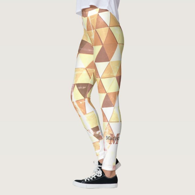 Vintage yellow brown geometric pattern Monogram Leggings (Left)