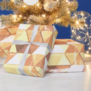 Vintage yellow brown triangles geometric pattern wrapping paper