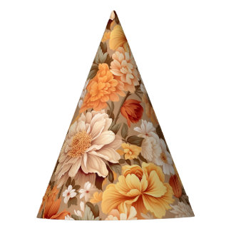 Vintage yellow burnt orange beige tan flowers party hat