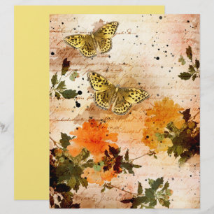 Vintage Yellow Butterflies Floral Scrapbook Paper
