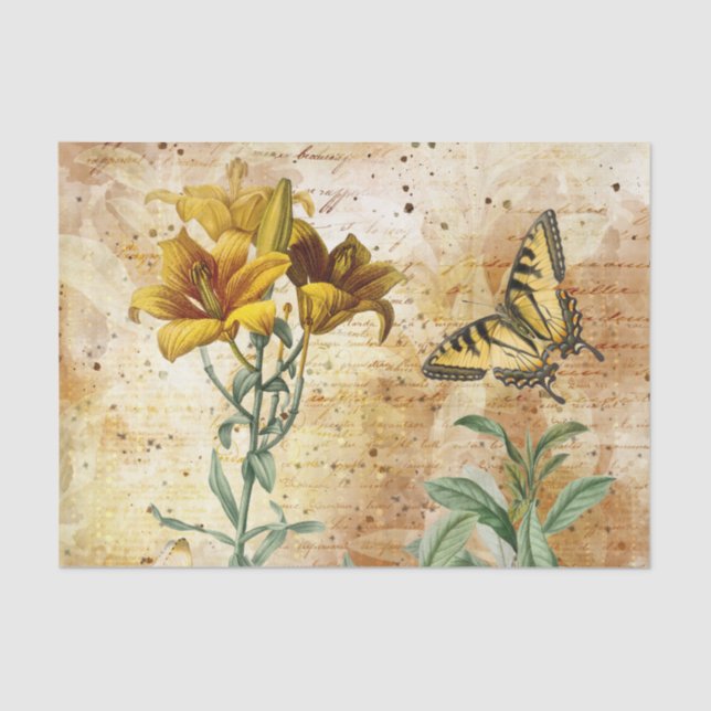 Vintage Yellow Butterfly Tissue Paper (Front)