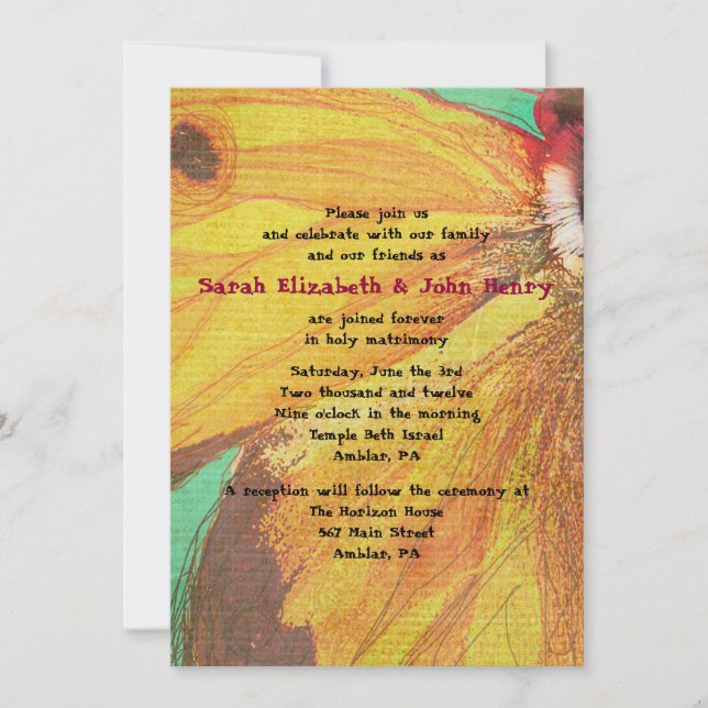VINTAGE YELLOW BUTTERFLY Wedding Invitation (Front)