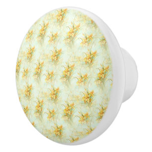 Vintage Yellow Daffodil Floral Flower Ceramic Knob