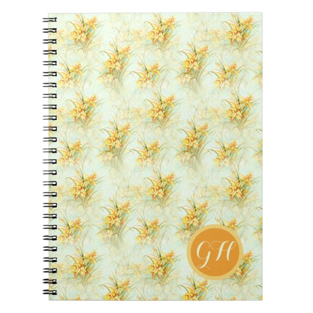 Vintage Yellow Daffodil Floral Flower Notebook (Front)