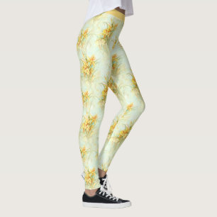 Vintage Yellow Daffodil Floral Flower Yoga Leggings