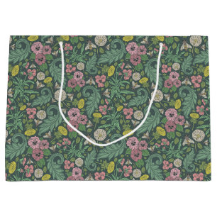 Vintage Yellow Dandelions Pink Pansy Faces Bees Large Gift Bag