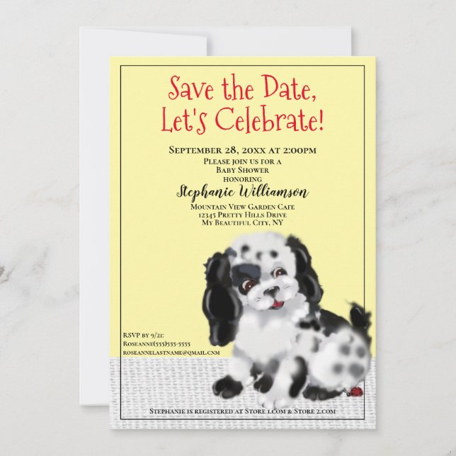 Vintage Yellow Dog Puppy Baby Shower Invitation (Front)
