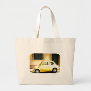 Vintage Yellow Fiat 500 in Italy Large Tote Bag