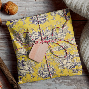 Vintage Yellow Floral Lake Toile de Jouy Wrapping Paper