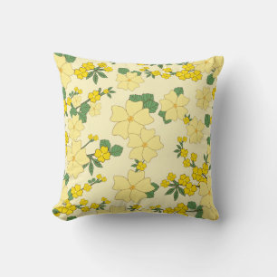 Vintage Yellow Floral Pattern Illustration Cushion