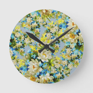 Vintage yellow floral pattern round clock
