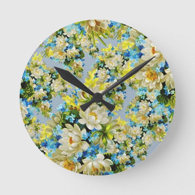 Vintage yellow floral pattern round clock (Front)