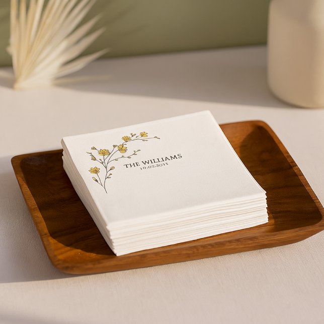 Vintage Yellow Floral Rustic Wedding Napkin (Creator Uploaded)