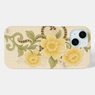 Vintage Yellow Floral Textile Art iPhone 15 Case