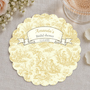 Vintage Yellow Floral Toile de Jouy Bridal Shower Paper Coaster