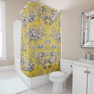 Vintage Yellow Floral Toile de Jouy Lake Shower Curtain