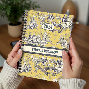 Vintage Yellow Floral Toile de Jouy Monogram Planner