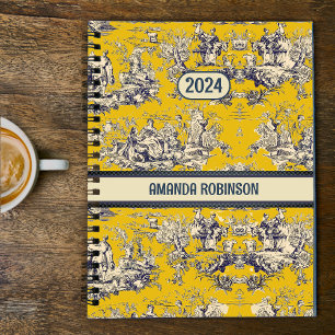 Vintage Yellow Floral Toile de Jouy Monogram Planner